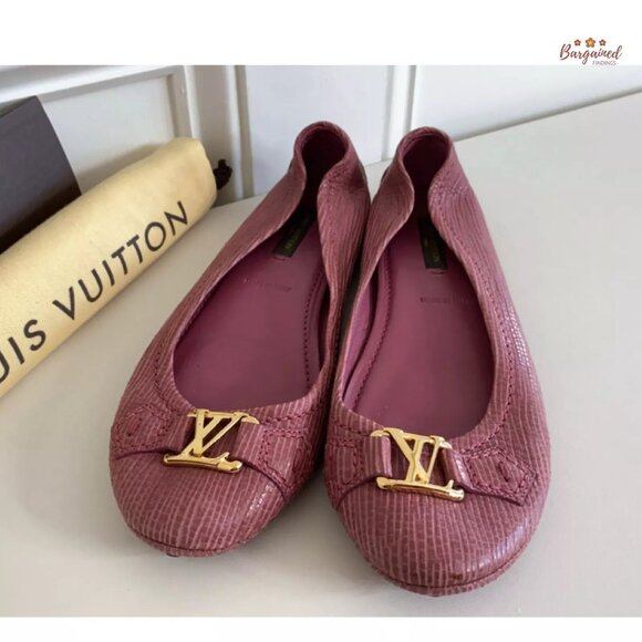 Authentic Louis Vuitton Light Maroon Epi Leather Gold LV Logo Ballet Flats 36/6 - Picture 12 of 12